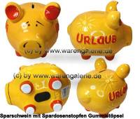 Sparschwein 3D Design Urlaub gelb mittelgro Keramik Marke KCG Mae ca.: L= 17 cm - Bild vergrern 