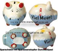 Sparschwein 3D Design Viel Meer! wei/ blau Keramik Marke KCG Mae ca.: L= 12,5 cm - Bild vergrern 