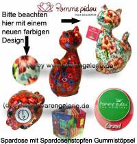 Spardose Spartier Katze Caramel blaugr�n bunte Blumen Keramik Marke Pomme Pidou Ma�e ca.: H= 22 cm - Bild vergr��ern 