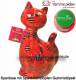 Spardose Spartier Katze Caramel rot mit bunten Herzen Keramik Marke Pomme Pidou Mae ca.: H= 22 cm