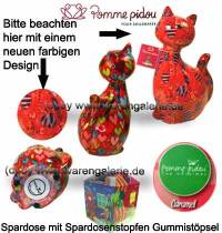 Spardose Spartier Katze Caramel rot mit bunten Herzen Keramik Marke Pomme Pidou Ma�e ca.: H= 22 cm - Bild vergr��ern 