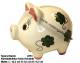 Sparschwein mit Dekor Kleeblatt klein wei Keramik mit Spardosenschloss Mae ca.: L= 12,5 cm