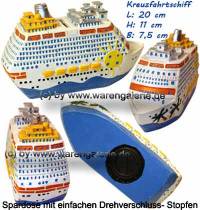 Spardose Kreuzfahrtschiff wei/ bunt aus Kunststein mit Spardosenverschluss Mae ca.: L= 20 cm - Bild vergrern 