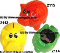 Sparschwein Felix Uni Farbvariante auswhlen mit groen Spardosenschloss Mae ca.: L= 12 cm - Bild vergrern 