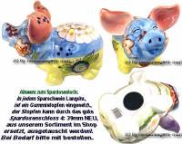 Sparschwein Langohr Blumen Design whlen Keramik mit Spardosenstopfen Stpsel Mae ca.: L= 21 cm - Bild vergrern 