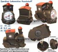 Spardose Lokomotive mit Spardosenschloss und Metall- Spardosenschlssel Mae ca.: L= 15 cm - Bild vergrern 