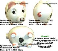 Sparschwein mit bunten Dekor Keramik Dekorvariante auswhlen mit Spardosenschloss Mae ca.: L= 16 cm - Bild vergrern 