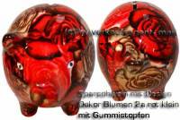 Sparschwein Design Dekor rot bunte Blten Keramik klein Spardosenstopfen Mae: ca.: L= 13 cm - Bild vergrern 