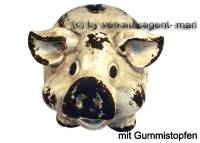 Lachendes Sparschwein mit Backen hellgrau- braun aus Keramik mit Spardosenstopfen Mae ca.: L= 18 cm - Bild vergrern 
