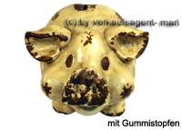 Lachendes Sparschwein mit Backen beige- braun aus Keramik mit Spardosenstopfen Mae ca.: L= 18 cm - Bild vergrern 