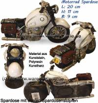 Spardose Motorrad wei/ bunt aus Kunststein mit Spardosenstopfen Mae ca.: L= 20 cm - Bild vergrern 