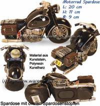 Spardose Motorrad schwarz/ bunt aus Kunststein mit Spardosenstopfen Mae ca.: L= 20 cm - Bild vergrern 