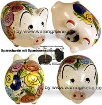Sparschwein Blumendekor bunt modernes Blumendesign mit einem Spardosenschloss Mae ca.: L= 18 cm - Bild vergrern 