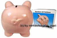 Sparschwein Beschriftung Bitte hier einwerfen rosa mit Spardosenschloss Schlssel Mae ca.: L= 13 cm - Bild vergrern 