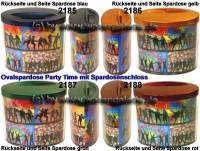 Ovalspardose Party Time Farbvariante auswhlen mit Spardosenschloss & Schlssel Mae ca.: B= 10 cm - Bild vergrern 