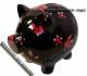 Sparschwein Dekor Blumen schwarz mit rot/ bunten Blten Keramik und Schloss Mae ca.: L= 20 cm      