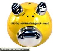 Sparschwein Silberohr gelb mit Silber- Chrom- Spiegeleffekt und Spardosenschloss Mae ca.: L= 19 cm - Bild vergrern 