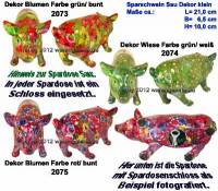 Sparschwein Sau Dekor bunt Farbe whlen Keramik mit Spardosenschloss & Schlssel Mae ca.: L= 21 cm - Bild vergrern 