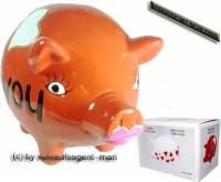 Sparschwein Design Herzen rot -I love you- Keramik mit Spardosenschloss & Schlssel Mae ca: 16 cm - Bild vergrern 