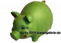 Sparschwein Kleeblatt in grn Glcksbringer aus Kunststoff mit Spardosenschloss Mae ca.: L= 17 cm - Bild vergrern 