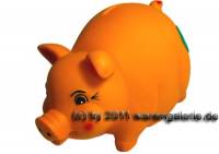 Sparschwein Kleeblatt in orange Glcksbringer aus Kunststoff mit Spardosenschloss Mae ca.: L= 17 cm - Bild vergrern 