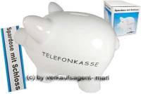 Sparschwein Aufschrift Telefonkasse Keramik mit Spardosenschloss & Schlssel Mae ca.: L= 21 cm  - Bild vergrern 