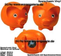 Sparschwein Vinyl Orange Gro mit groen Spardosenschloss & Spardosenschlssel Mae ca.: L= 20 cm - Bild vergrern 