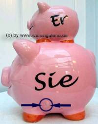 Sparschwein Er & Sie mit Beschriftung und Schloss Mae ca.: L= 12,5 cm ! Sonderverkauf ! 184a - Bild vergrern 