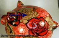 Sparschwein Blumendekor Keramik extra Gro mit Schloss Mae ca.: L= 28 cm ! Sonderverkauf ! 89h - Bild vergrern 
