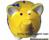 Sparschwein Dekor Blumen gelb Keramik mit Spardosenschloss und Schlssel Mae ca.: L= 16 cm - Bild vergrern 