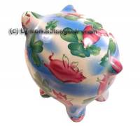Sparschwein mit bunten Glcksbringer Dekor Keramik mit Spardosenschloss Mae ca.: L= 18 cm - Bild vergrern 