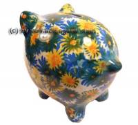 Sparschwein mit bunten Blumen bunten Blten Dekor Keramik mit Spardosenschloss Mae ca.: L= 18 cm - Bild vergrern 