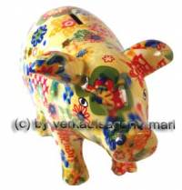 Sparschwein Sau Happy Birthday bunt Keramik mit Spardosenschloss und Schlssel Mae ca.: L= 23,5 cm - Bild vergrern 