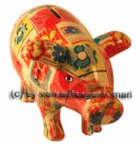 Sparschwein Sau Dekor Sommer bunt Keramik mit Spardosenschloss und Schl�ssel Ma�e ca.: L= 23,5 cm - Bild vergr��ern 
