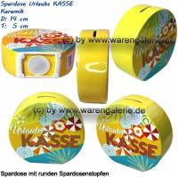 Spardose Urlaubs KASSE Design- Motiv Sonnenschirme & Blumen gelb/ bunt Mae ca.: H= 13,5 cm - Bild vergrern 