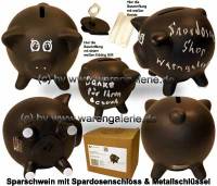 Sparschwein mit Tafellack klein -Dekor Uni schwarz- Keramik Ma�e ca.: L= 12 cm - Bild vergr��ern 
