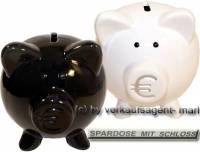 Sparschweinset wei & schwarz zwei Sparschweine Set mit Euro- Symbol Mae je ca.: L= 11,5 cm - Bild vergrern 