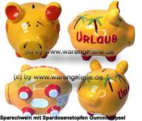 Sparschwein 3D Design Urlaub Palmen gelb mittelgro� Keramik Marke KCG Ma�e ca.: L= 17 cm - Bild vergr��ern 
