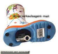 Spardose Stiefel Blumendekor wei/ bunt Keramik mit Spardosenschloss Mae ca.: H= 25 cm - Bild vergrern 
