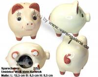 Sparschwein mit Dekor Uni klein wei� Keramik mit Spardosenschloss Ma�e ca.: L= 12,5 cm - Bild vergr��ern 