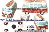 Spardose Auto Bulli VW T1 Bus Dekor Bubble mit Surfbrett Keramik mit Gummistopfen Mae ca.: L= 24 cm - Bild vergrern 