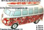 Spardose Auto Bulli VW T1 Bus Dekor Bubble mit Surfbrett Keramik mit Gummistopfen Maße ca.: L= 24 cm