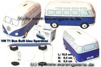 Spardose Auto VW T1 Bus Bulli blau Keramik mit Gummistopfen Mae ca.: L= 18 cm - Bild vergrern 