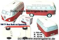 Spardose Auto VW T1 Bus Bulli rot Keramik mit Gummistopfen Mae ca.: L= 18 cm - Bild vergrern 