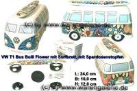 Spardose Auto Bulli VW T1 Bus Dekor Flower mit Surfbrett Keramik mit Gummistopfen Mae ca.: L= 24 cm - Bild vergrern 