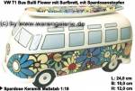 Spardose Auto Bulli VW T1 Bus Dekor Flower mit Surfbrett Keramik mit Gummistopfen Maße ca.: L= 24 cm