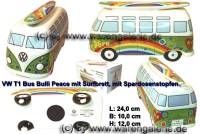 Spardose Auto Bulli VW T1 Bus Dekor Peace mit Surfbrett Keramik mit Gummistopfen Mae ca.: L= 24 cm - Bild vergrern 