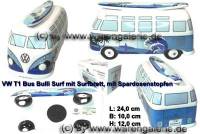 Spardose Auto Bulli VW T1 Bus Dekor Surf mit Surfbrett Keramik mit Gummistopfen Mae ca.: L= 24 cm - Bild vergrern 