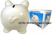 Sparschwein Beschriftung Mutters Schwarzgeld wei mit Spardosenschloss Schlssel Mae ca.: L= 13 cm - Bild vergrern 