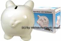 Sparschwein Beschriftung Bitte hier einwerfen wei mit Spardosenschloss Schlssel Mae ca.: L= 13 cm - Bild vergrern 